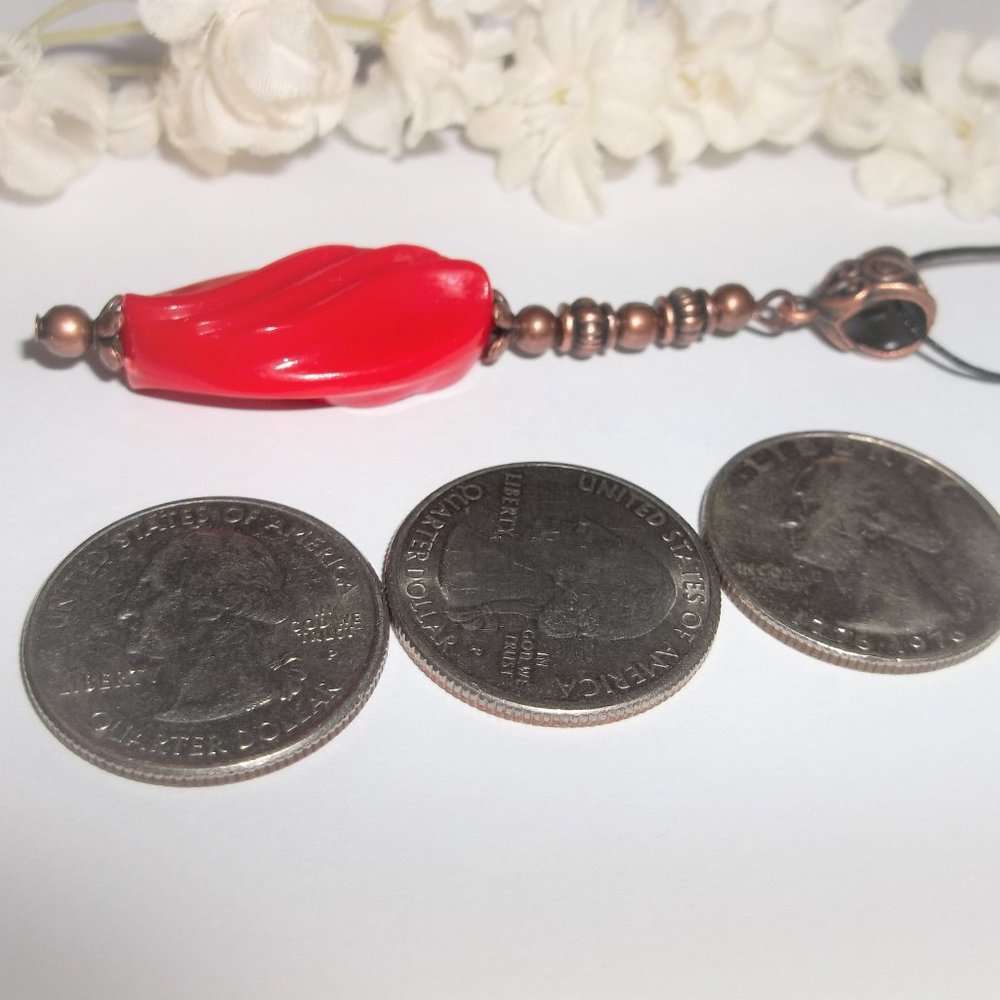 Bright Red Rustic Copper Boho Necklace Statement Jewelry Gift Idea For Her 6744 - Picture 3 of 9